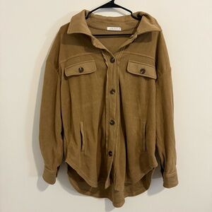 12th Tribe Tan Fleece Shacket | Boho Oversized Button-Up